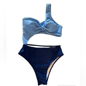 New Laseily One Shoulder One Piece Two Toned Blue Bathing Suit S